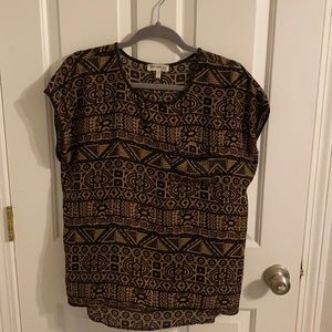 Faith and Joy Geometric Pattern Blouse - Black and Tan